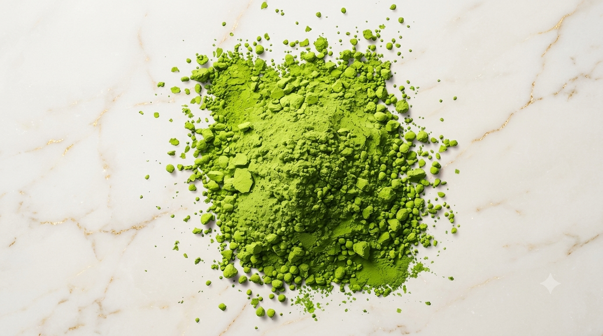 Bright green powder clump